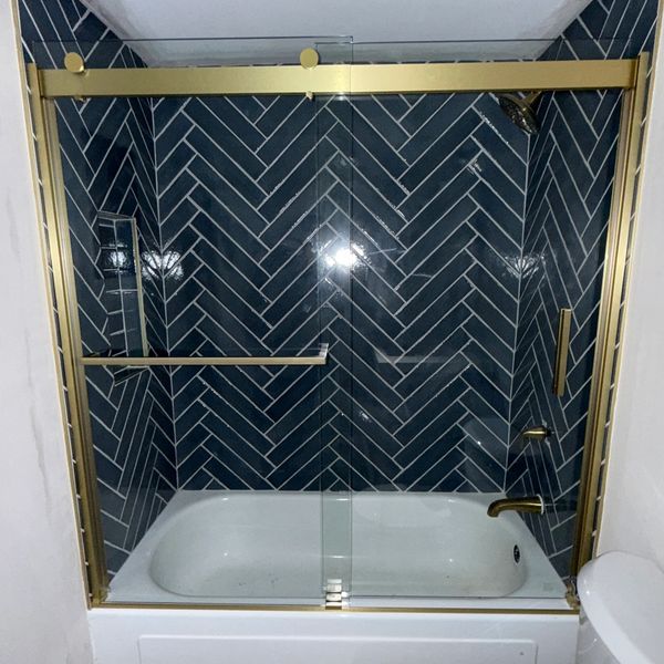Satin Brass Semi Frameless Shower Door