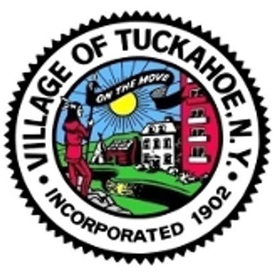 Seal of the Village of Tuckahoe, NY, with colorful town imagery and text.