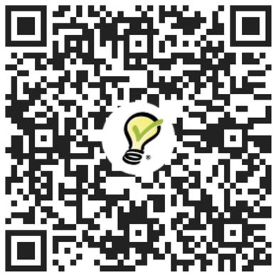 Black and white QR code with a light bulb icon in the center.