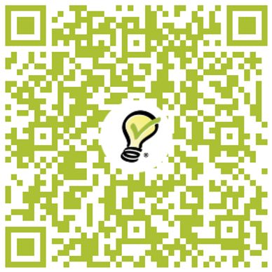 Green QR code with a lightbulb logo in the center