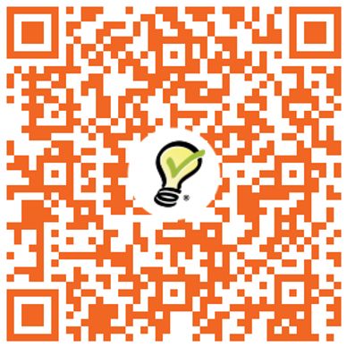 Orange QR code with a light bulb logo in the center.