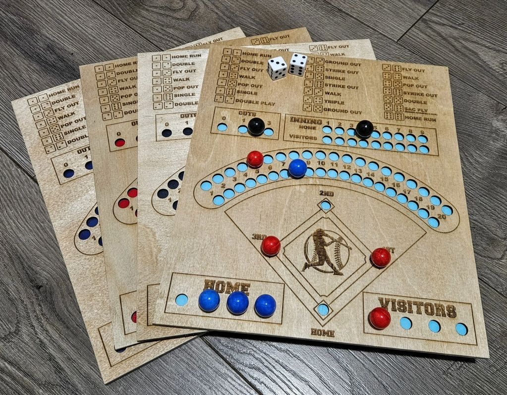All wood baseball dice game.  We can customize the background  color and add you favorite logo. 