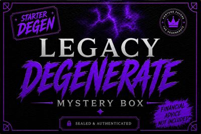 Legacy Degenerate mystery box with purple lightning theme.