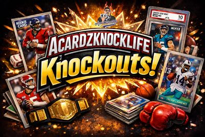 A vibrant trading card game advertisement featuring sports cards and a championship belt.