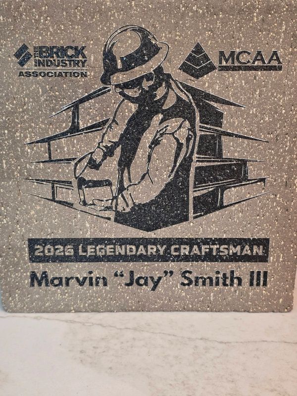 Engraved brick honoring Marvin "Jay" Smith III as a 2026 Legendary Craftsman.