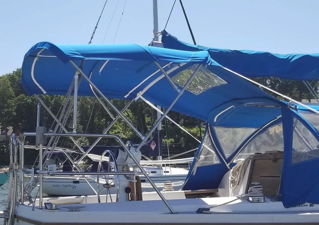 Existing Dodger With New Bimini and Connector
