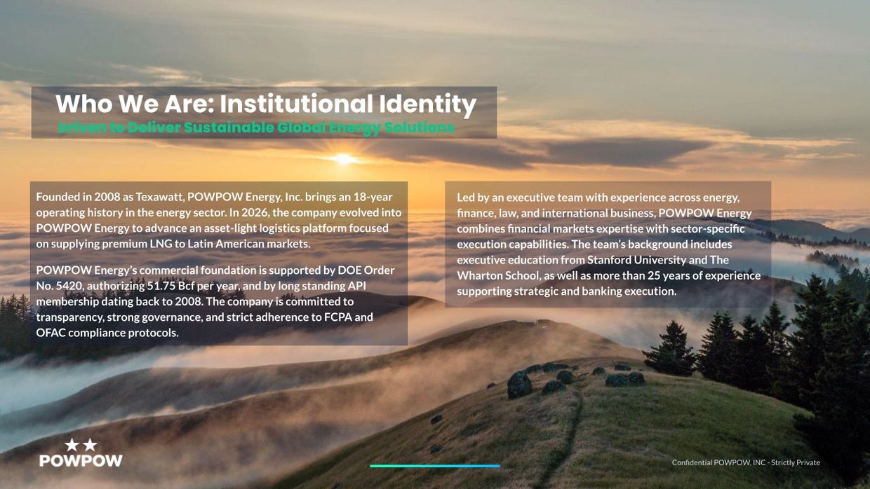 POWPOW Energy's identity and commitment to sustainable global energy solutions.