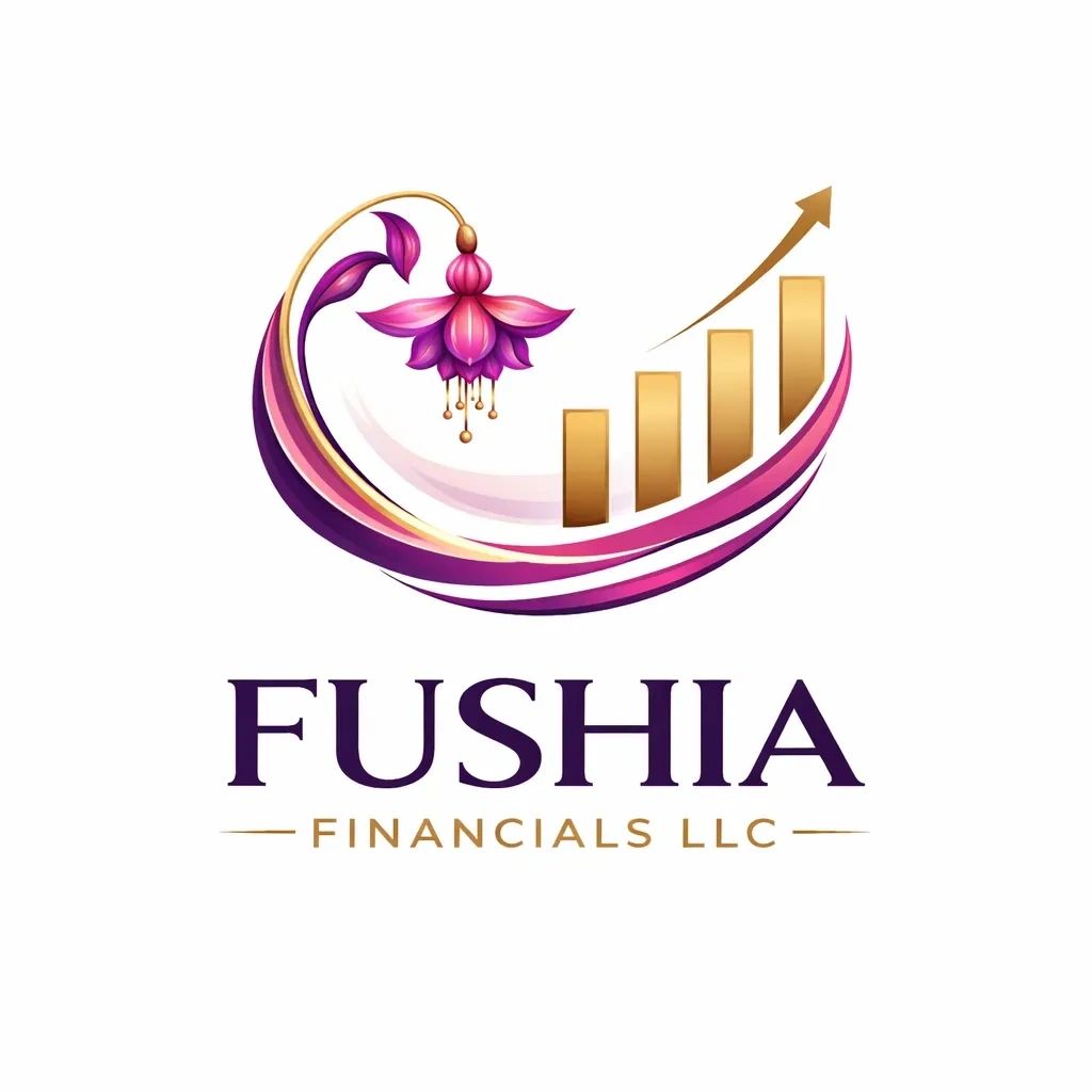 Elegant logo featuring a fuchsia flower and rising financial bars for Fushia Financials LLC.