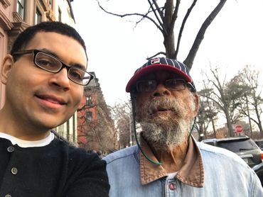 Bill Lee with his son Arnold Tone Kaplan Lee aka T@NE. March 30 2019 in Brooklyn New York