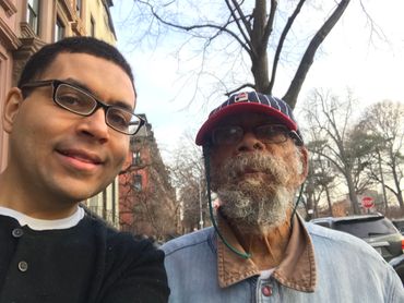 Bill Lee with his son Arnold Tone Kaplan Lee aka T@NE. March 30 2019 in Brooklyn New York