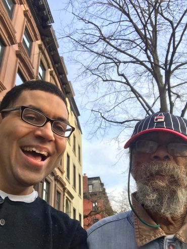 Bill Lee with his son Arnold Tone Kaplan Lee aka T@NE. March 30 2019 in Brooklyn New York