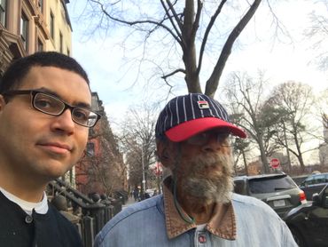 Bill Lee with his son Arnold Tone Kaplan Lee aka T@NE. March 30 2019 in Brooklyn New York