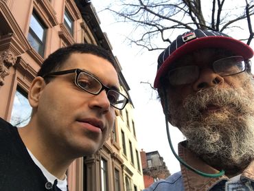 Bill Lee with his son Arnold Tone Kaplan Lee aka T@NE. March 30 2019 in Brooklyn New York
