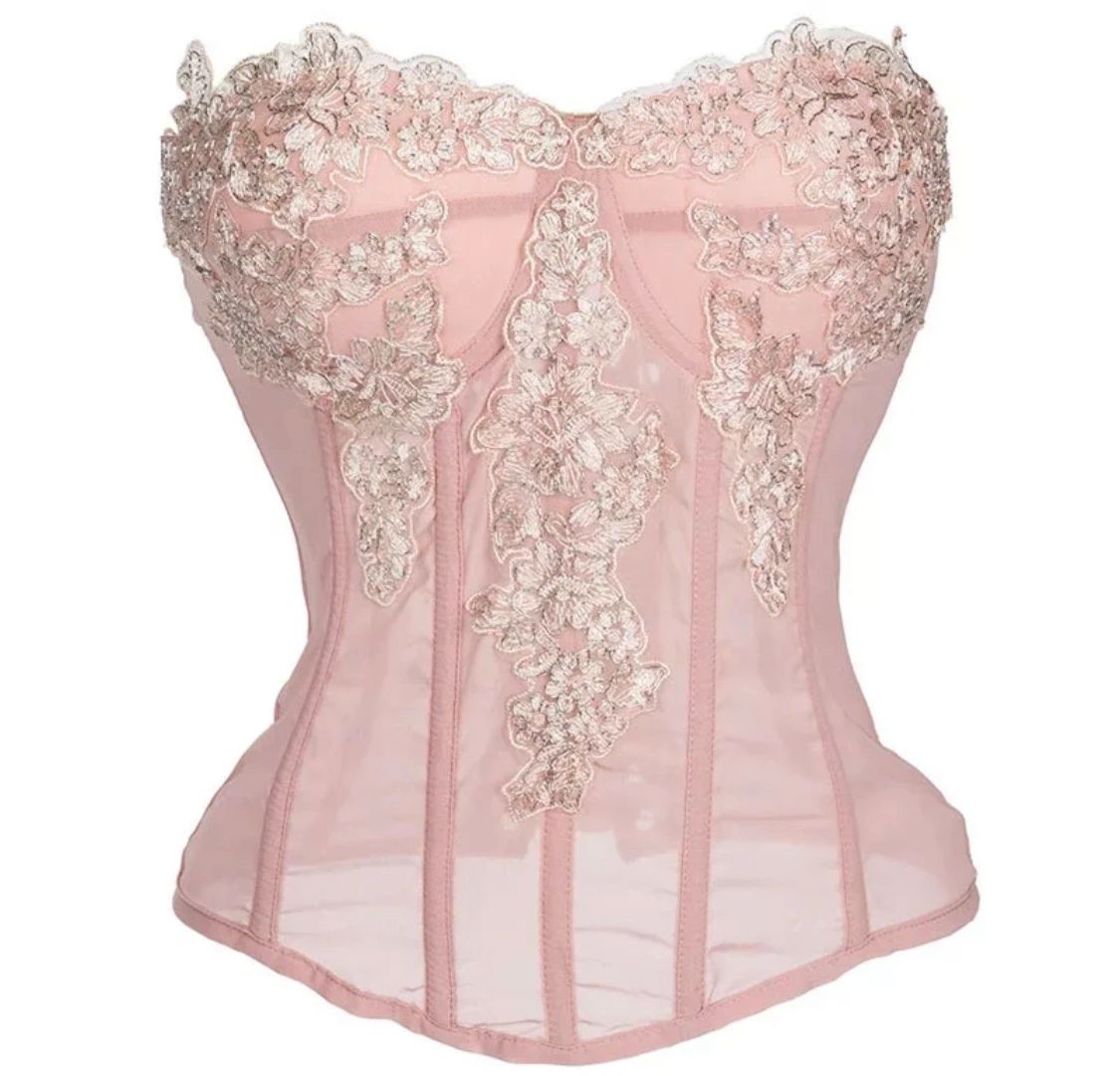 Lacy Corset With Flower Embroidery