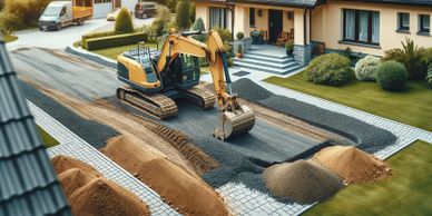 Excavator working on a driveway