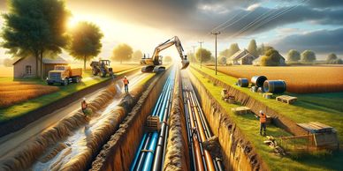 Excavator working on underground utilities and trenching 