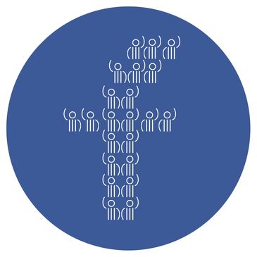 Facebook logo created using ASCII art on a blue circular background.