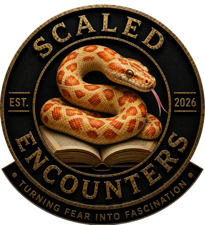 Logo of Scaled Encounters featuring a coiled snake on an open book.