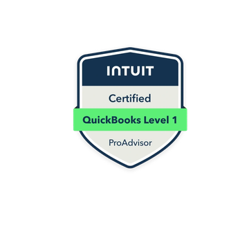 Intuit QuickBooks Level 1 Certified ProAdvisor badge.