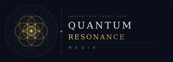 Elegant logo for Quantum Resonance Media with cosmic geometric design.