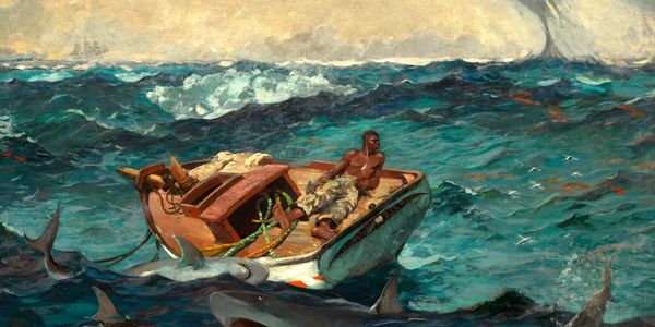 black history, shark, sailboat, weather, ocean, winslow homer, storm, painting, choppy water, mast