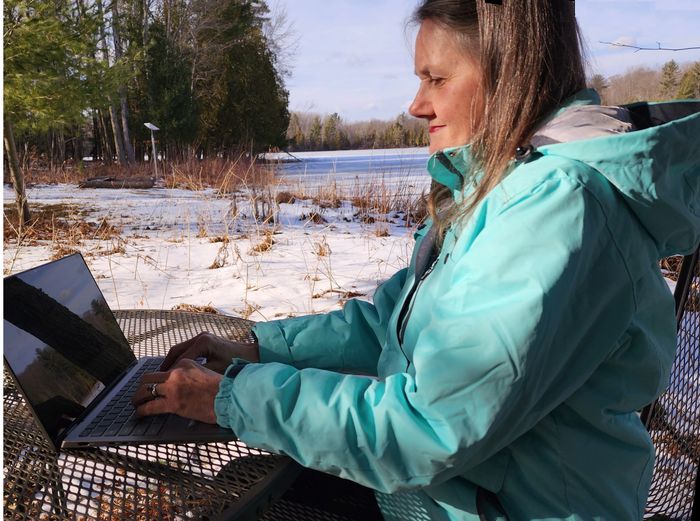 Nancy Hesting by Picnic Lake in February, 2023