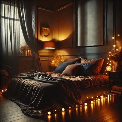 Bed with mood lighting, boudoir, sexy
