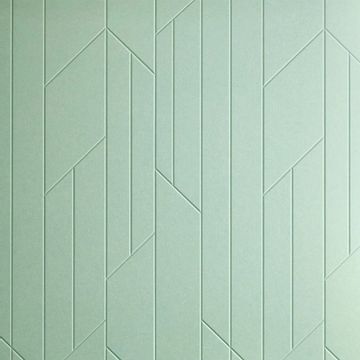 Light green wall with geometric line patterns.