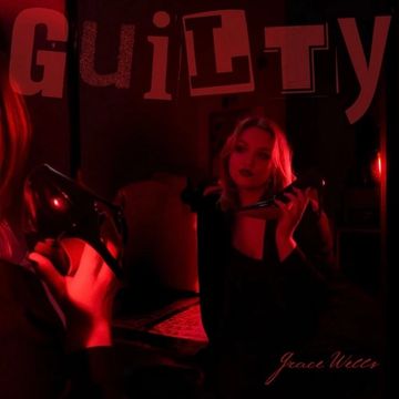 A woman in red lighting holding a shoe, with the word 'Guilty' above her.