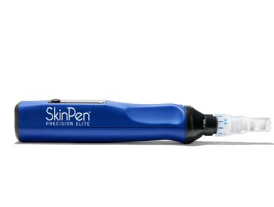 Blue SkinPen Precision Elite microneedling device on white background.