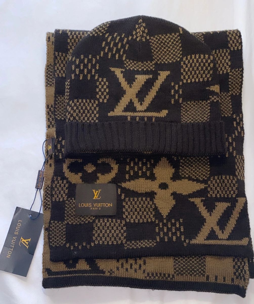 Louis Vuitton Beanie & Scarf Set In Brown