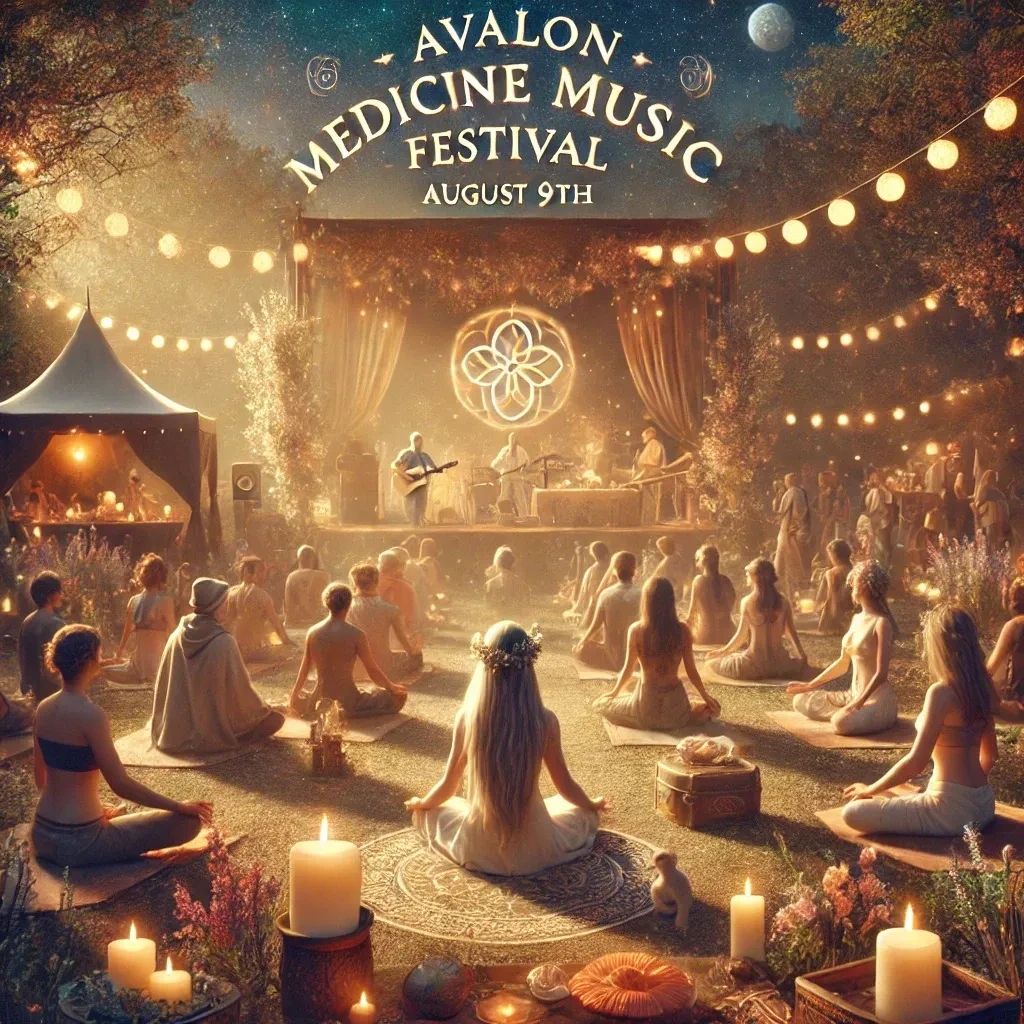 People meditating at Avalon Medicine Music Festival on August 9th with candles and live band.