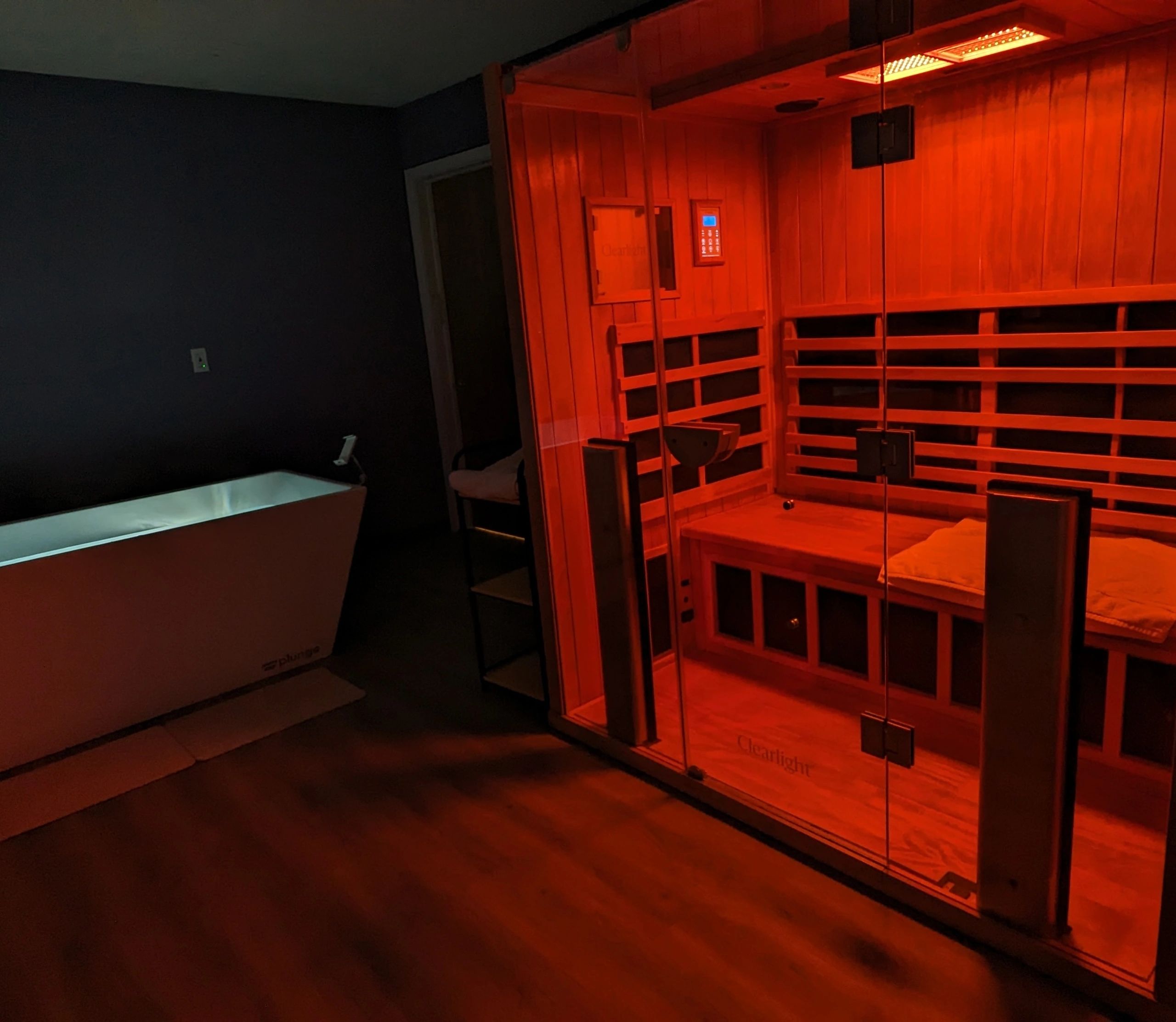 Infrared Sauna and cold plunge ready for our next clients session.