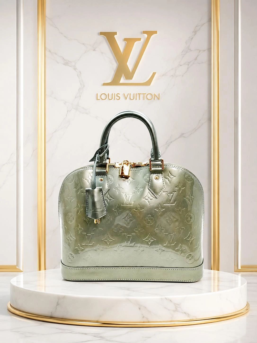Louis Vuitton Authentic Louis Vuitton Alma PM Vernis Leather Green LV Satchel Handbag