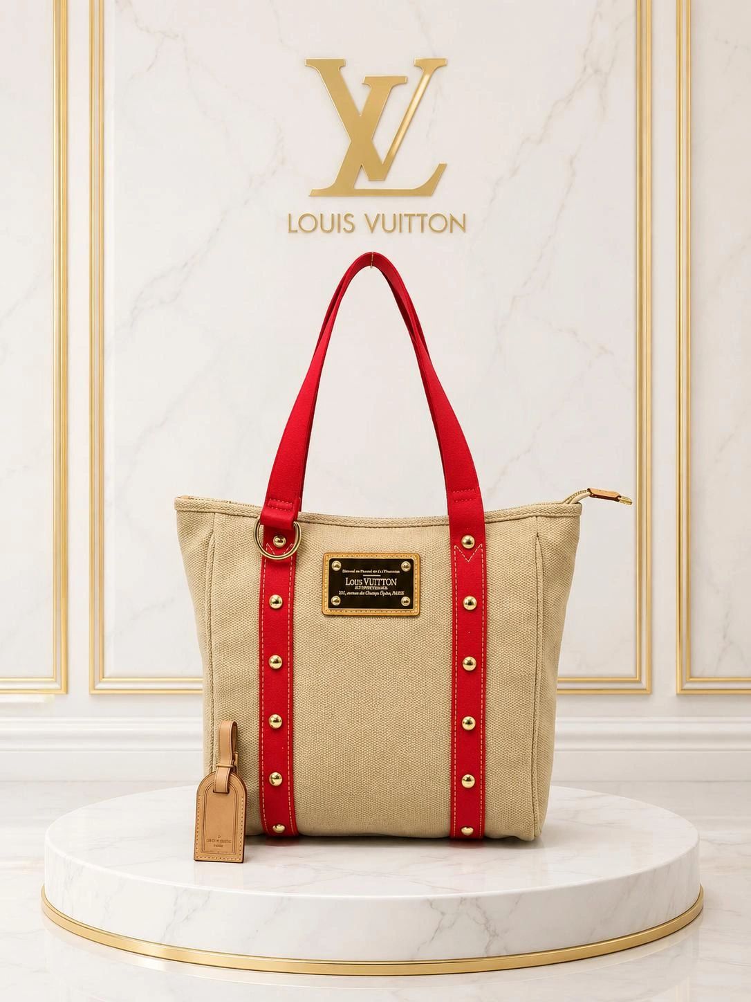 Louis Vuitton Antigua Cabas MM Red Canvas Tote Bag