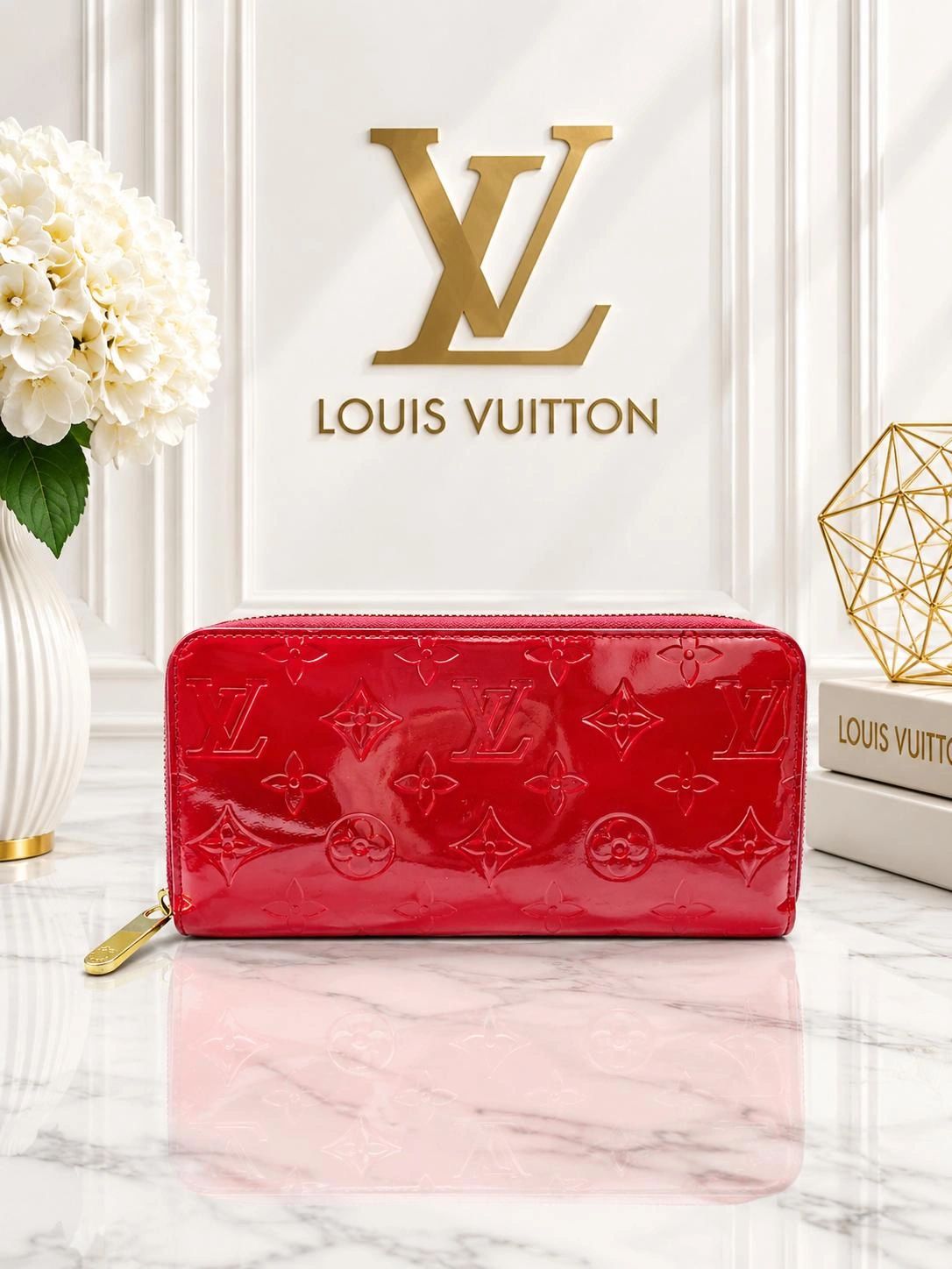 Louis Vuitton Zippy Wallet Vernis Red Patent Leather