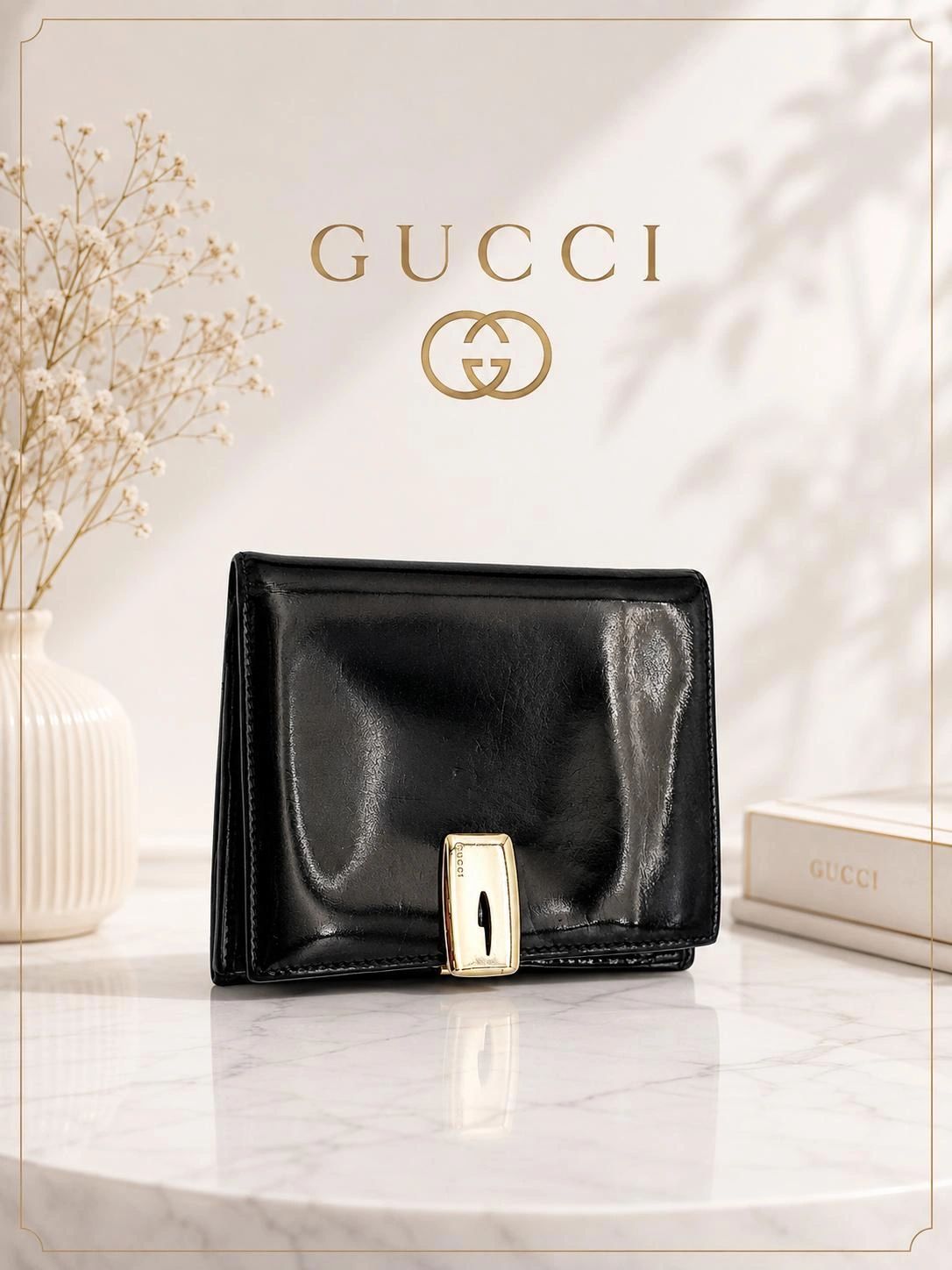 Gucci Black Patent Leather Compact Wallet