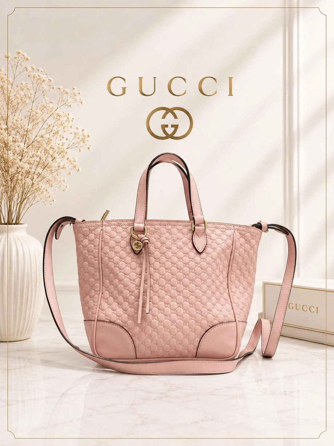 Gucci Bree Guccissima Leather Tote Bag Pink Crossbody Luxury Handbag