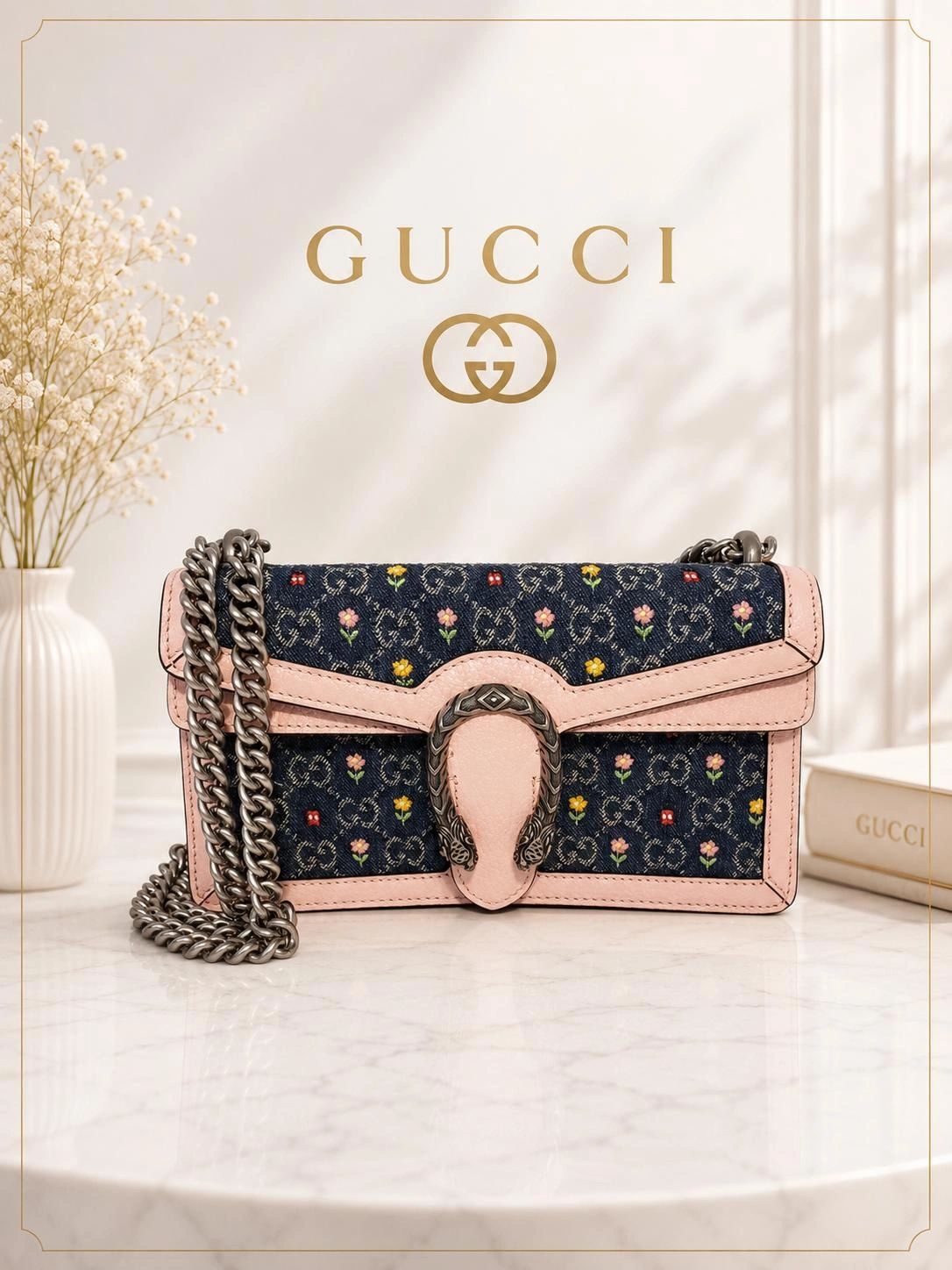 Gucci Dionysus Blooms GG Supreme Leather Shoulder Bag