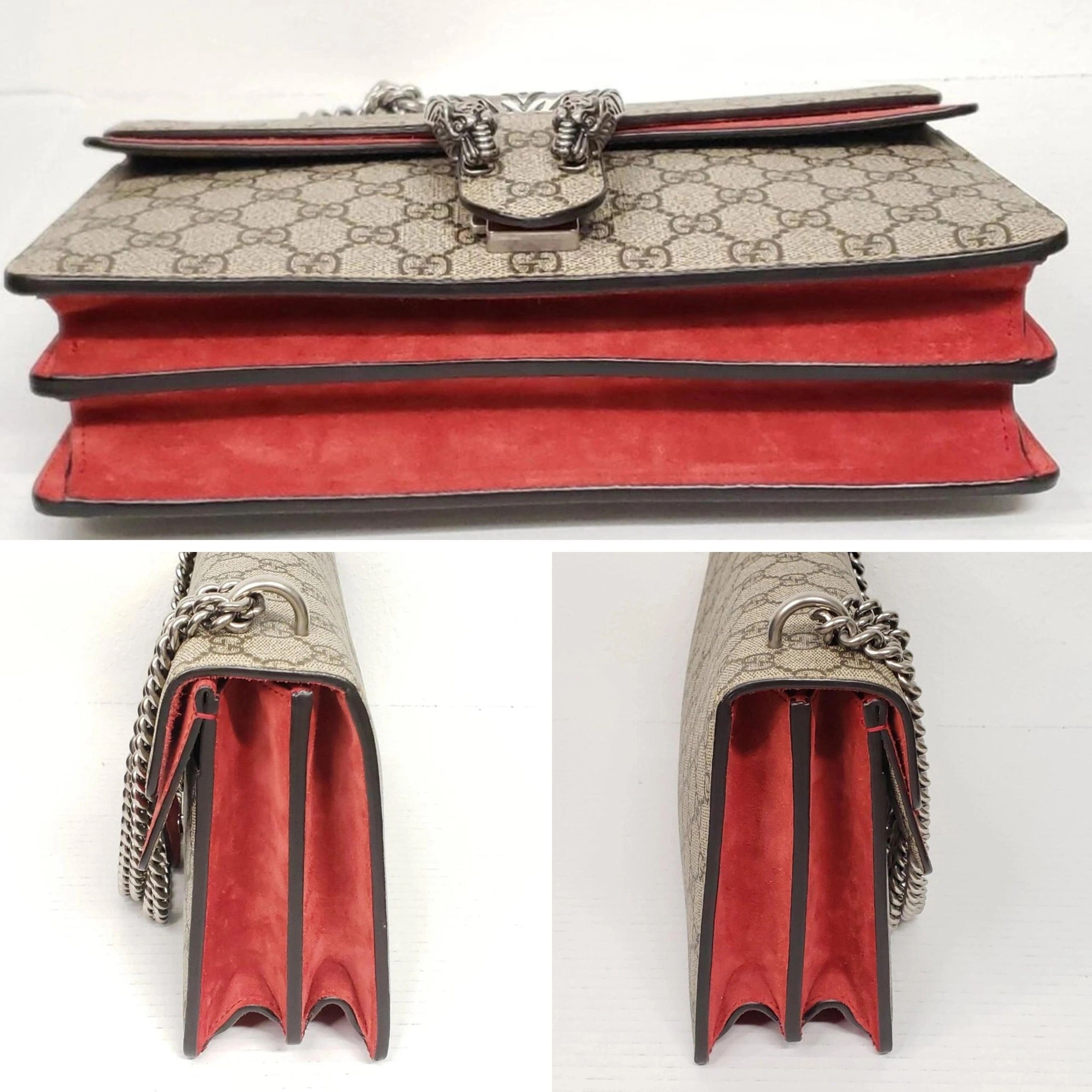 Gucci Dionysus GG Supreme Shoulder Bag Canvas Red Trim Silver Chain — photo 4