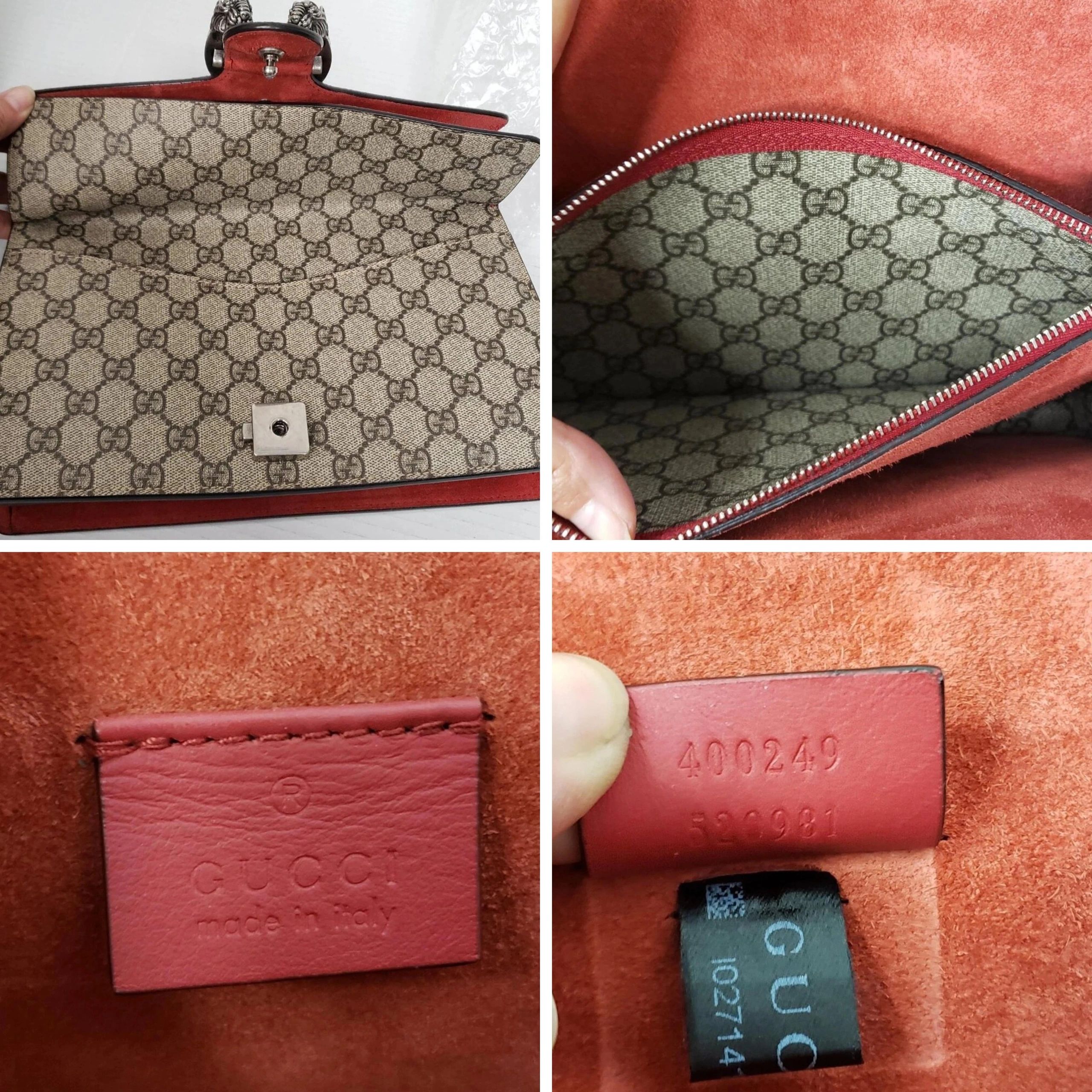 Gucci Dionysus GG Supreme Shoulder Bag Canvas Red Trim Silver Chain — photo 9