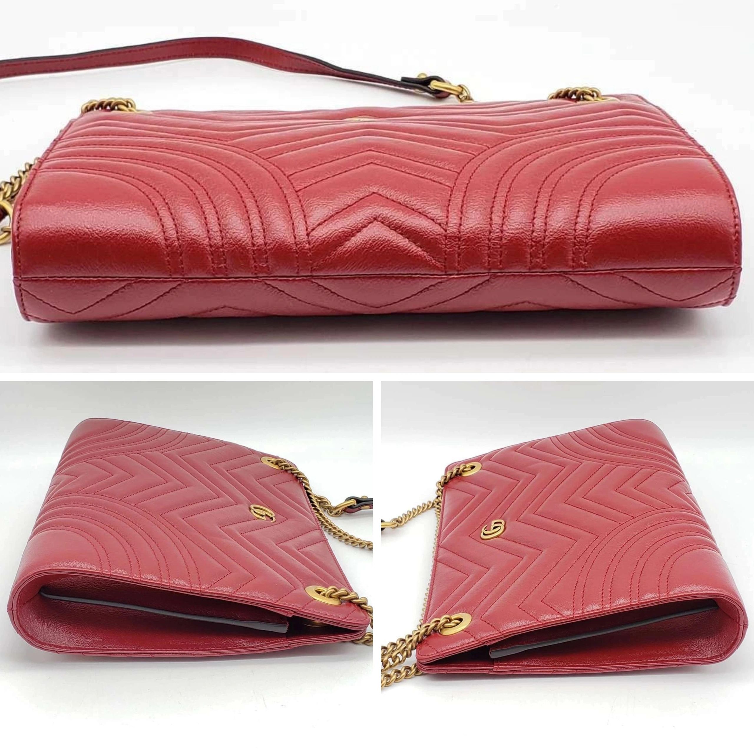 Gucci GG Marmont Matelassé Chain Wallet Red Leather Gold Logo — photo 7