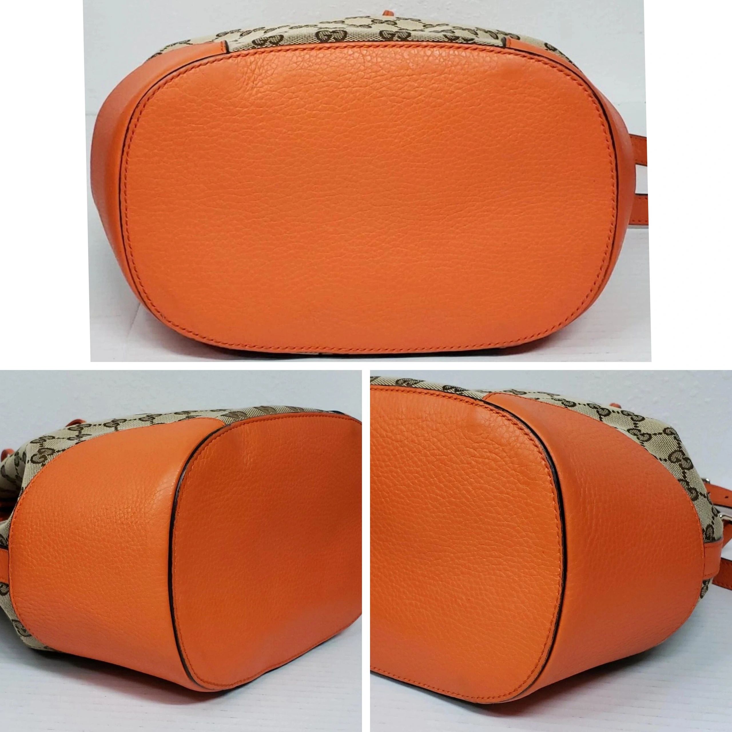 Gucci GG Supreme Bucket Bag Orange Leather Trim Crossbody Drawstring — photo 7