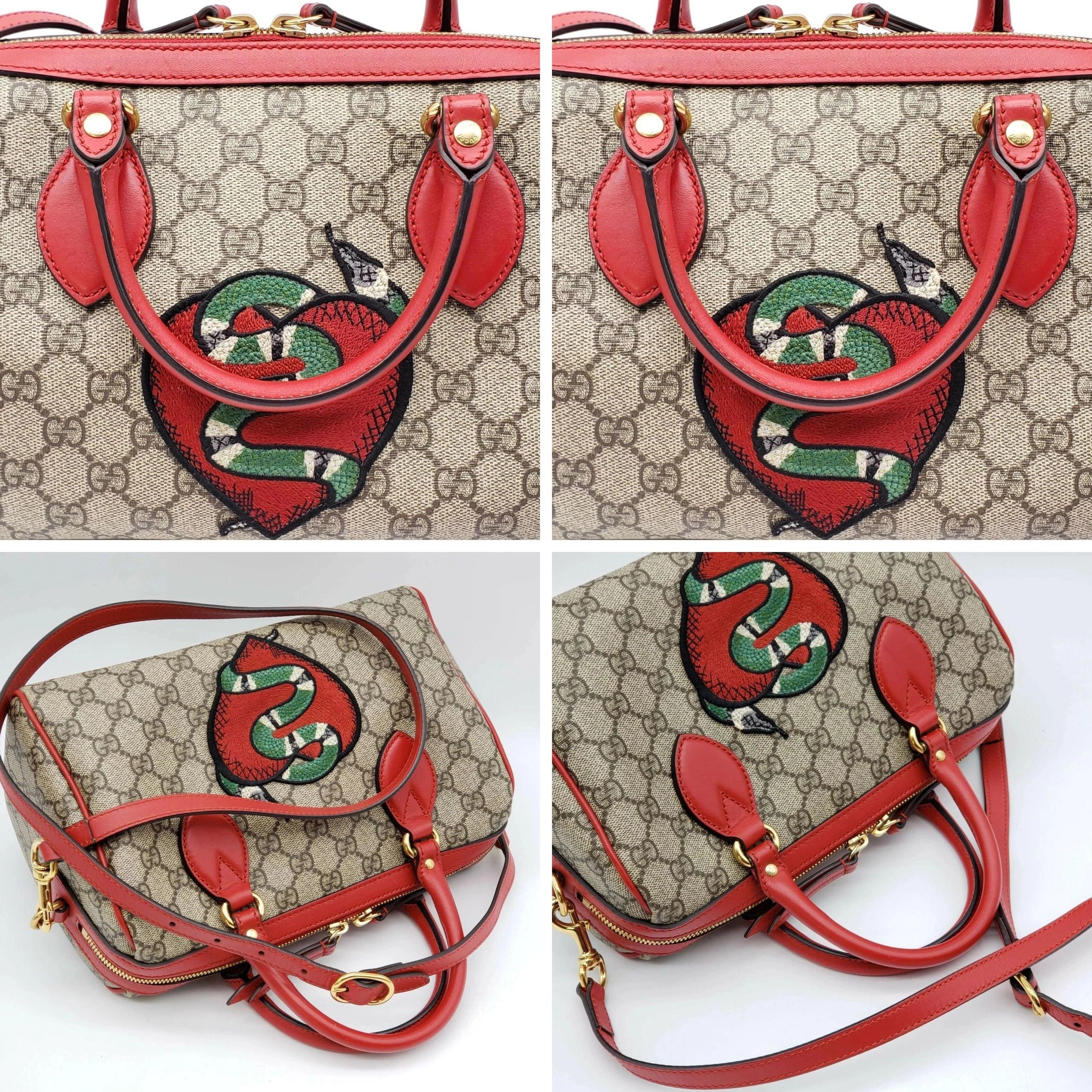 Gucci GG Supreme Tian Heart Snake Boston Bag Red Leather Crossbody — photo 5