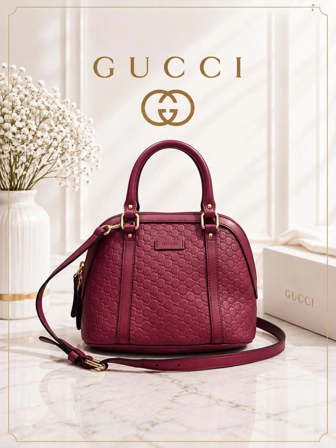 Gucci Guccissima Dome Bag Red Leather Crossbody Luxury Handbag