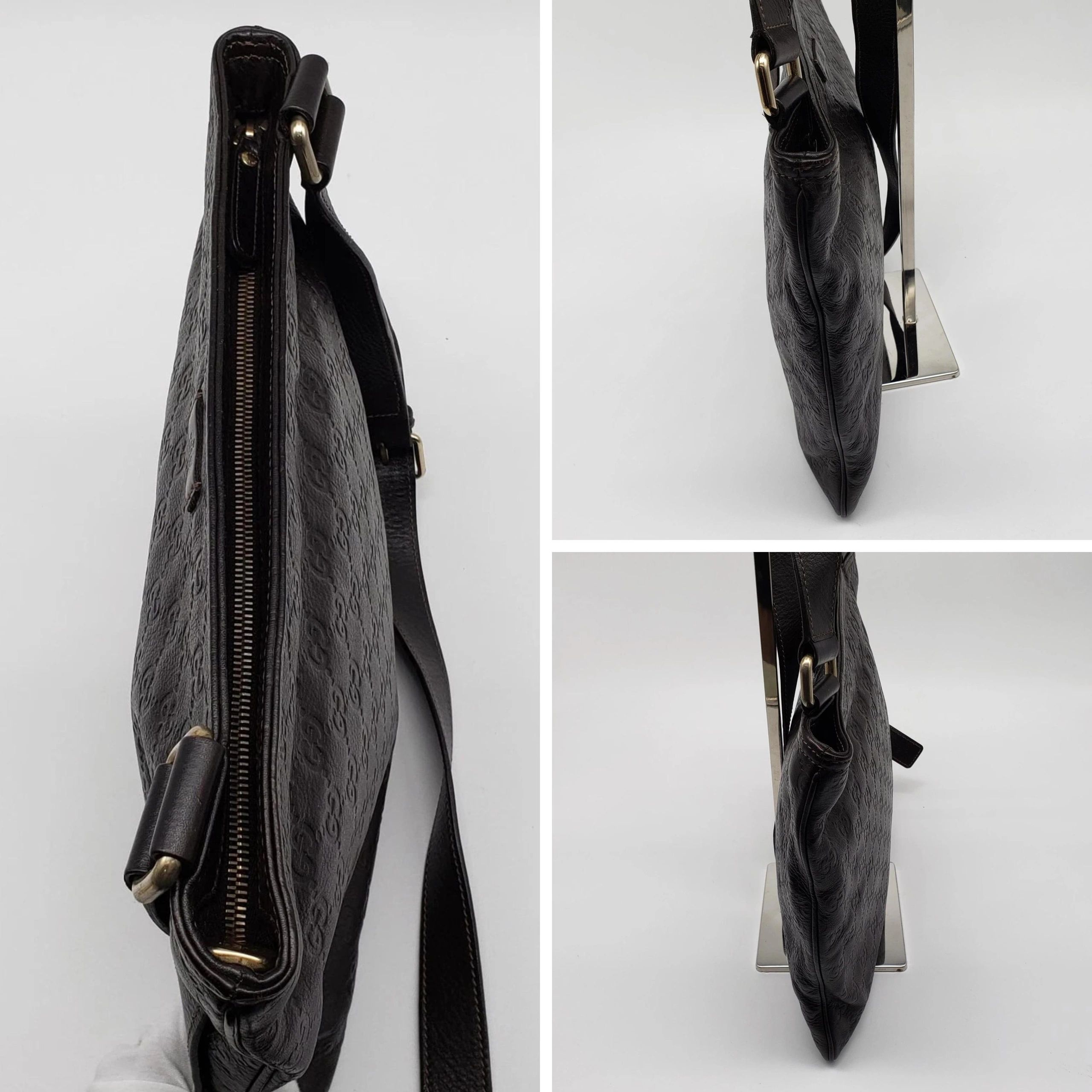 Gucci Guccissima Leather Shoulder Bag Black GG Embossed Tote Crossbody — photo 4