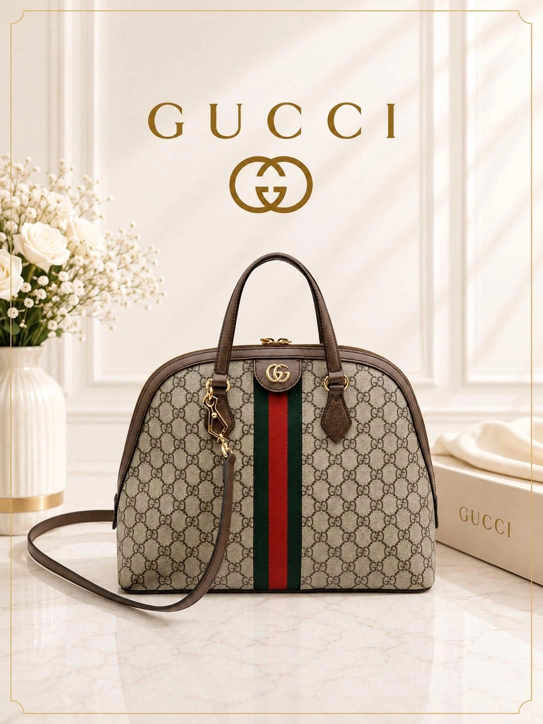 Gucci Ophidia GG Supreme Dome Web Stripe Top Handle Crossbody Bag