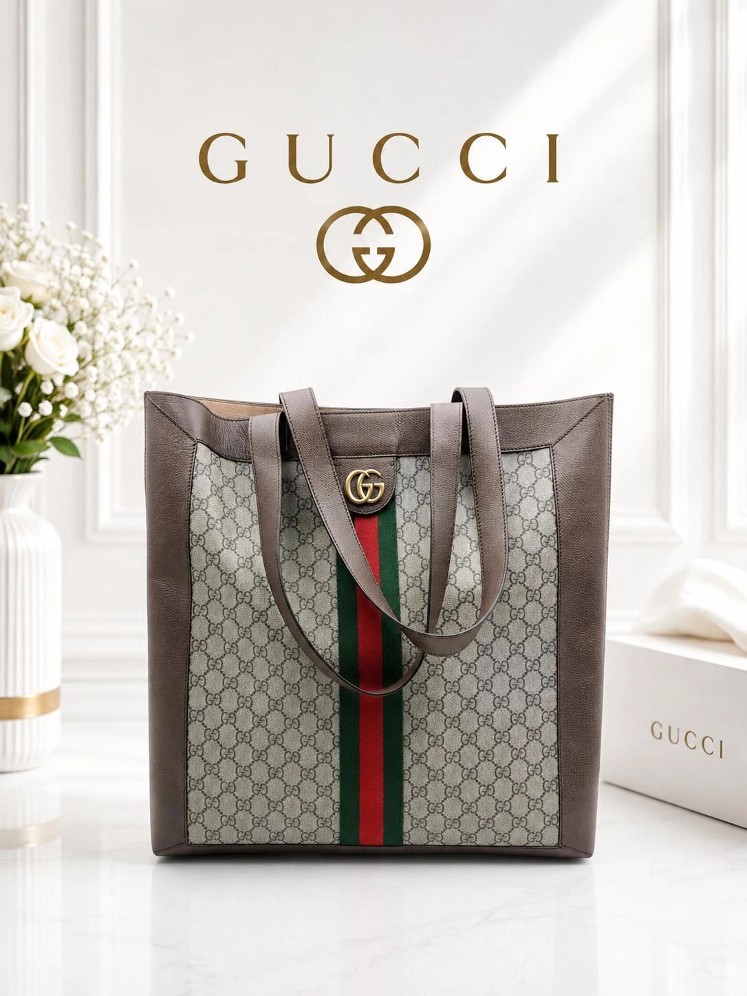Gucci Ophidia GG Supreme Tote Web Stripe Double G Bag