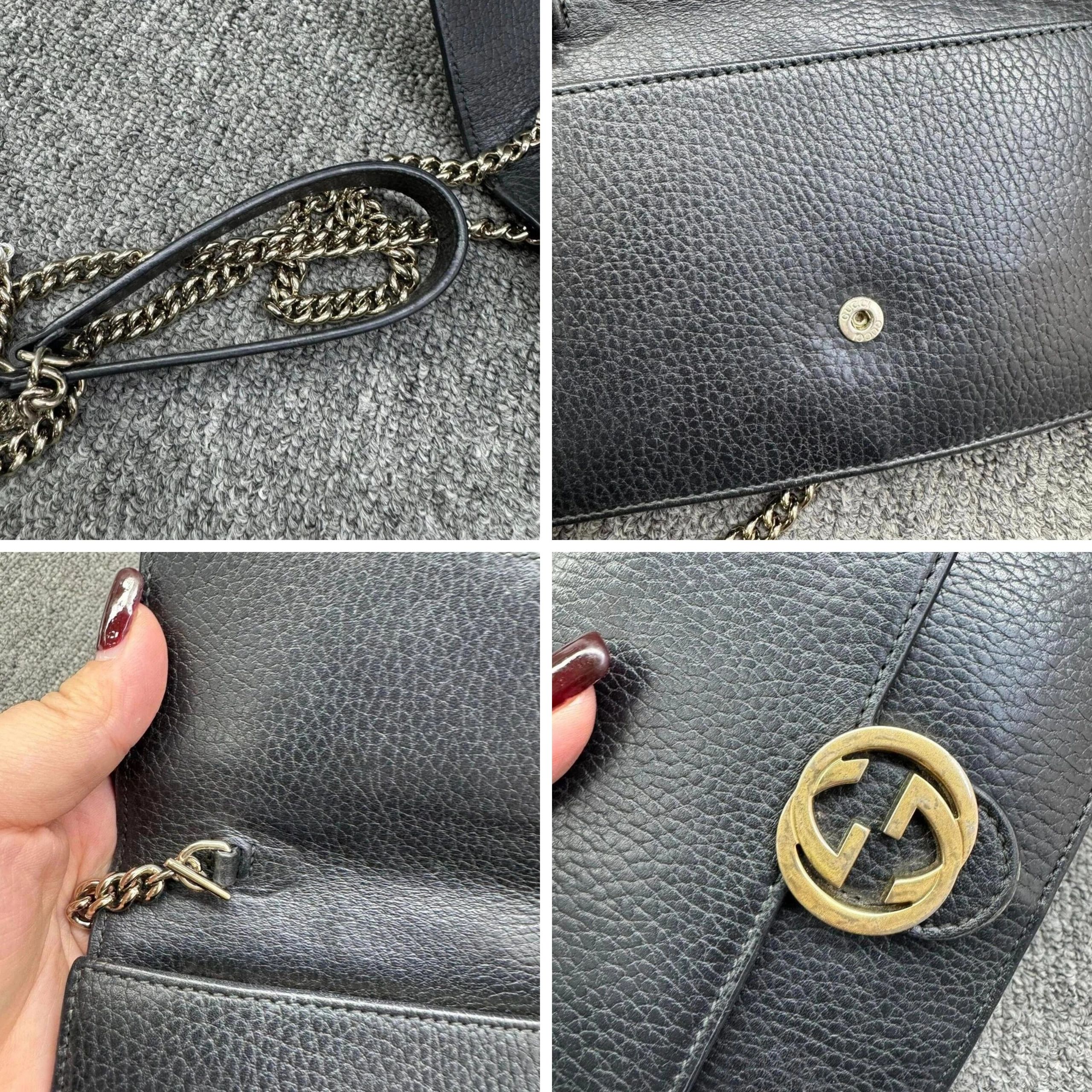 Gucci Soho Chain Crossbody Bag Black Pebbled Leather GG Logo LuxuryBag — photo 9