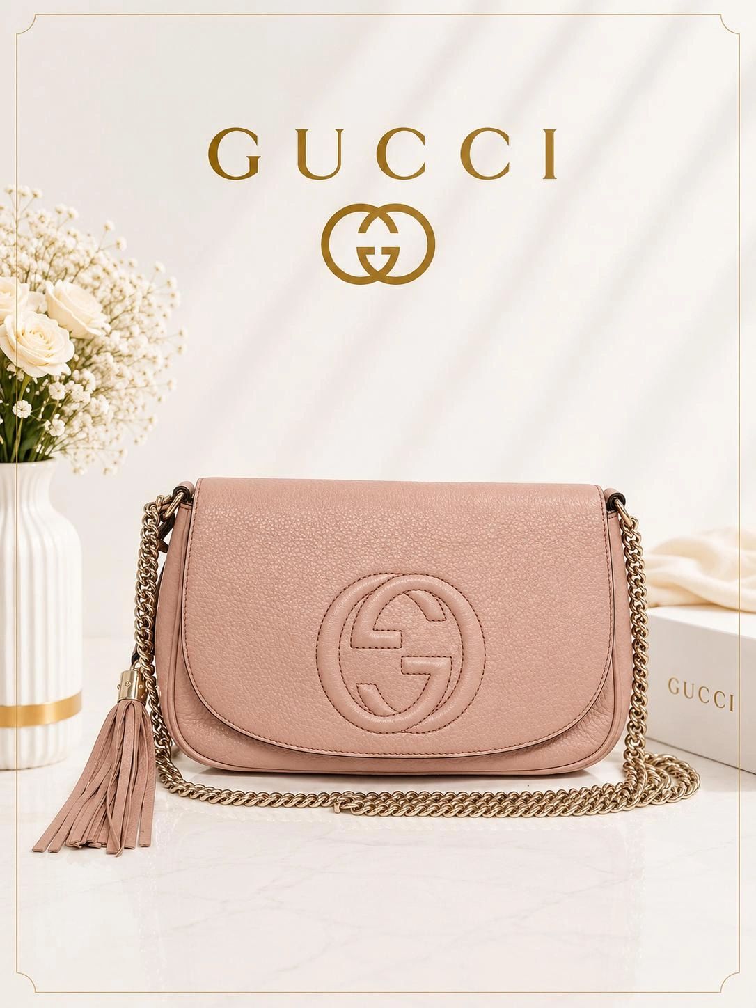 Gucci Soho Disco Pink Leather GG Tassel Chain Crossbody Bag